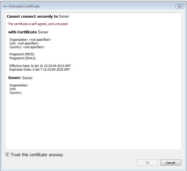 accept self signed certificate for https